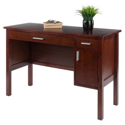 Transitional Walnut Wood Home Office Desk with Drawers, 44"