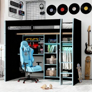 Luxystar Gaming Loft Bed with Desk, RGB Lights & Storage, Full Size Space-Saving Bed for Teens and Adults - 1 of 4