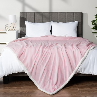 Blush Pink Twin Reversible Sherpa Fleece Blanket