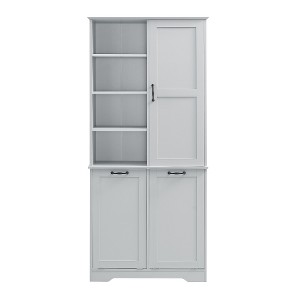 Ridstar 68 in. H Flip-out Laundry Basket Bathroom Storage Cabinet with Multiple Storage Spaces, Drawers & Doors-Gray - 1 of 4