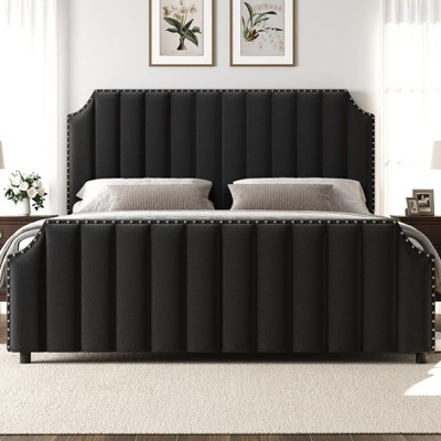 Bed Frame with 50.2" Headboard,Upholstered Platform Bed Frame with Vertical Channel Tufted
