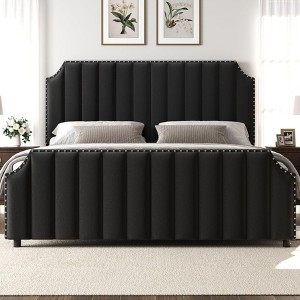 Bed Frame with 50.2" Headboard,Upholstered Platform Bed Frame with Vertical Channel Tufted - 1 of 4