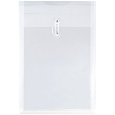 JAM Paper Plastic Envelopes with Button and String Tie Closure, Legal Open End, 9 3/4'' x 14 1/2'', Clear Poly, 12pk