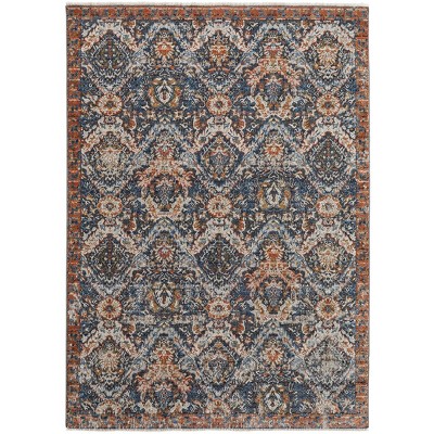 Kaia Transitional Floral & Botanical Blue/Orange/Ivory Area Rug