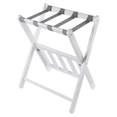 White Folding Wood Luggage Rack with Shelf