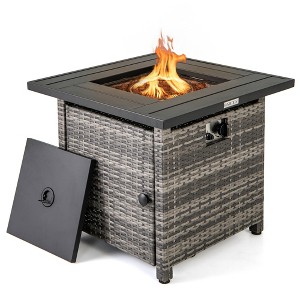 Tangkula 29" Propane Rattan Firepit Table w/ Lava Rocks & Protective Cover Metal Frame - 1 of 4