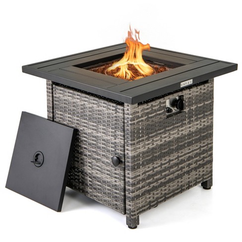 Tangkula 29" Propane Rattan Firepit Table w/ Lava Rocks & Protective Cover Metal Frame - image 1 of 4