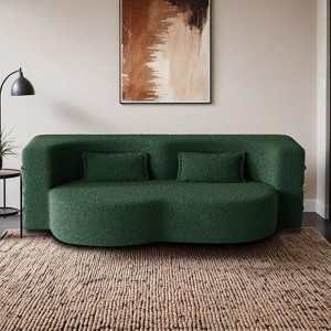 Modern Floor Sofa with 2 Pillows,Convertible Teddy Fabric Foam-Filled Sleeper Sofa Bed,15" Full Size Folding Mattress - Leovsnove - 1 of 4