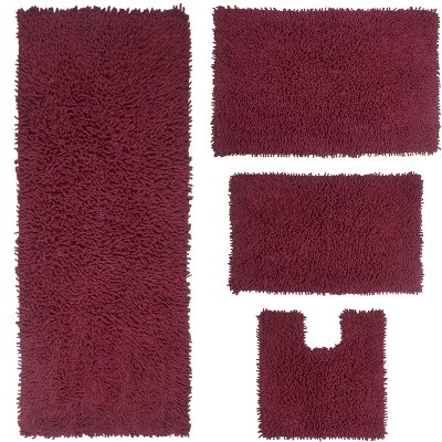 Fantasia Bath Rug Collection Cotton Shaggy Pattern Tufted Set of 4 Bath Rug Set - Home Weavers
