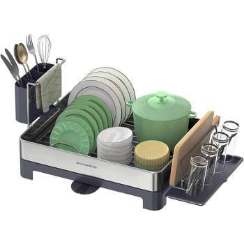 SONGMICS Dish Drying Rack, Stainless Steel Dish Rack with Rotatable Spout, Drainboard, Fingerprint-Resistant Dish Drainers for Kitchen Counter