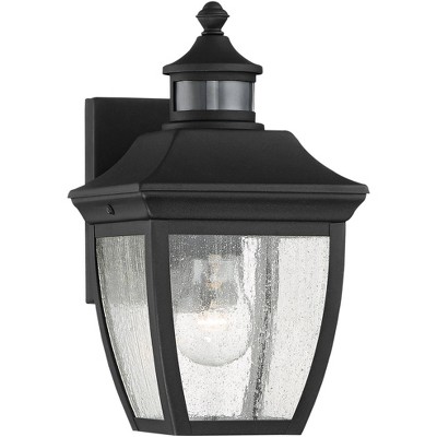 John Timberland Outdoor Wall Light Fixture Black 12" Clear Seedy Glass Motion Security Sensor for Exterior House Porch Patio Deck