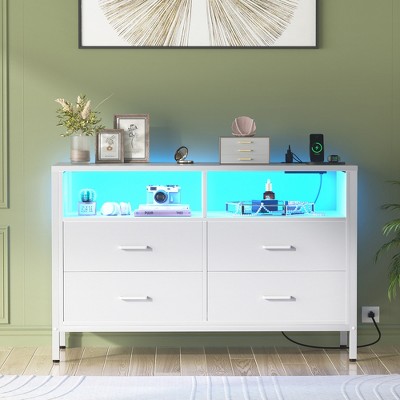 Aheplus Dresser for Bedroom with LED Lights and Power Outlets