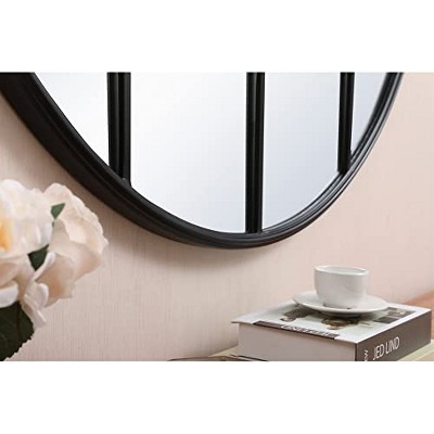 Black Round Metal Windowpane Mirror with MDF Backing