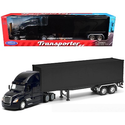 Freightliner Cascadia Truck Black with Plain Black Box Trailer 1/32 Diecast Model by Welly