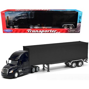 Freightliner Cascadia Truck Black with Plain Black Box Trailer 1/32 Diecast Model by Welly - 1 of 3