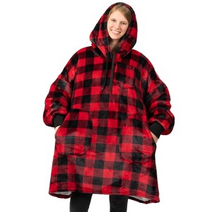 PAVILIA Wearable Blanket Hoodie Adults, Faux Shearling Cozy Oversized Hooded Sweatshirt, Warm Fleece Two Pockets - 1 of 4