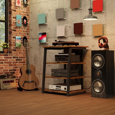 4-Tier AV Media Stand,Wooden Corner Shelf for Record Player, Adjustable Stereo Cabinet, Audio Rack Tower for Xbox One,PS4, DVD& Game Consoles,Vintage