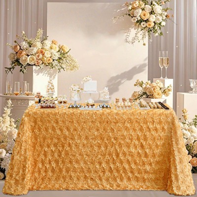 Wikineon Gold Rose Tablecloth 3D Satin 60x102 Inch Rectangle Flower Table Cloths for Wedding Birthday Party Outdoor Ceremony Floral Table Decorations