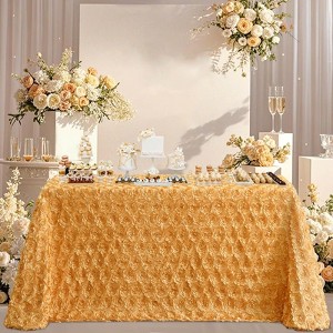 Wikineon Gold Rose Tablecloth 3D Satin 60x102 Inch Rectangle Flower Table Cloths for Wedding Birthday Party Outdoor Ceremony Floral Table Decorations - 1 of 4