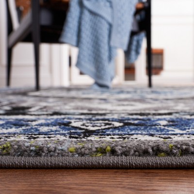Blue and Gray Synthetic Round Non-slip Area Rug