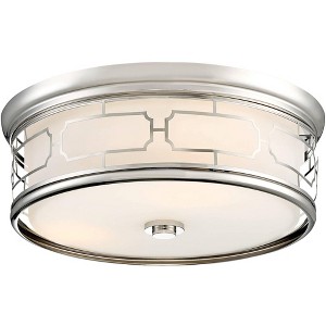 Minka Lavery Modern Ceiling Light Flush Mount Fixture 16" Polished Nickel LED Etched White Glass Shade for Bedroom Kitchen Hallway - 1 of 3