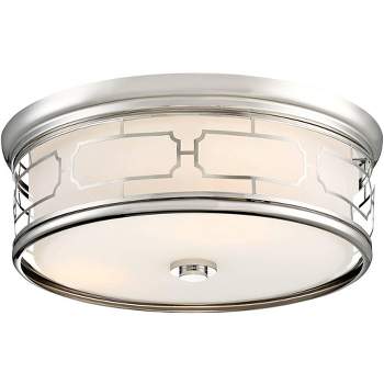 Minka Lavery Modern Ceiling Light Flush Mount Fixture 16" Polished Nickel LED Etched White Glass Shade for Bedroom Kitchen Hallway
