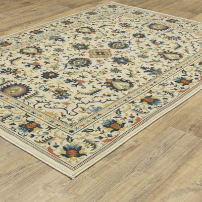 Ivory and Multicolor Synthetic Floral Motif Area Rug