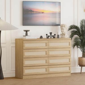 Dresser for Bedroom, Rattan 8 Drawer Dresser for Closet, Double Wood Dressers & Chest of Drawers - 1 of 4