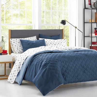 CHC Solid Prewashed Reversible Duvet Cover Set Navy Twin