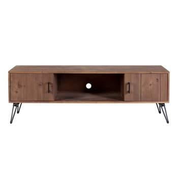 Reclaimed Wood Rectangle Farmhouse TV Stand for TVs up to 60" with 2 Doors and Metal Legs Natural Brown - The Urban Port