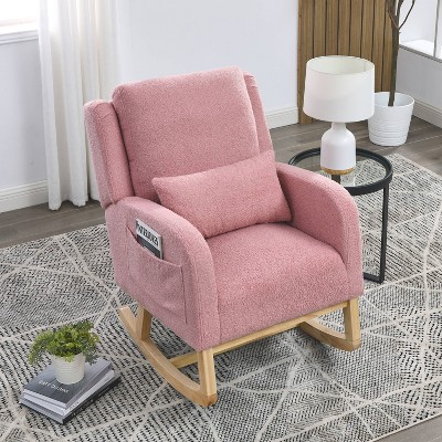 VYNXARIA 27.5 "W Modern Accent High Back Living Room Casual Armchair Rocker with One Lumbar Pillow, Two Side Pockets,Teddy Pink