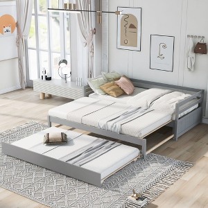 NicBex Twin Size Daybed with Trundle Wooden Day Bed Frame Double Extendable Daybed for Living Rooms and Bedrooms - 1 of 4