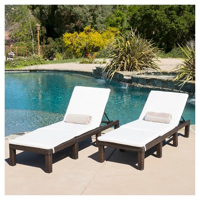 Multibrown and Cream Adjustable Outdoor Iron Frame Chaise Lounger with Cushions