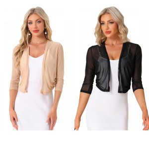 INSPIRE CHIC Women's 3/4 Sleeve Open Front Mesh Sheer Chiffon Bolero Shrug 2 Packs - 1 of 4