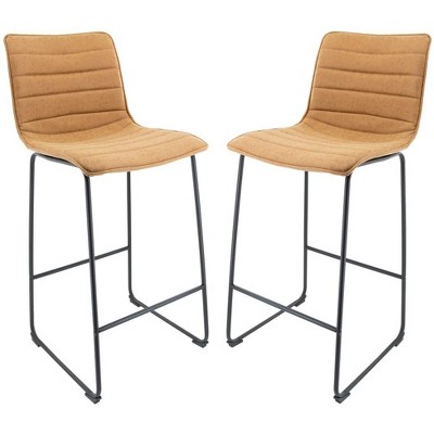 LeisureMod Brooklyn 29.9" Modern Leather Bar Stool with Black Iron Base & Footrest Set of 2