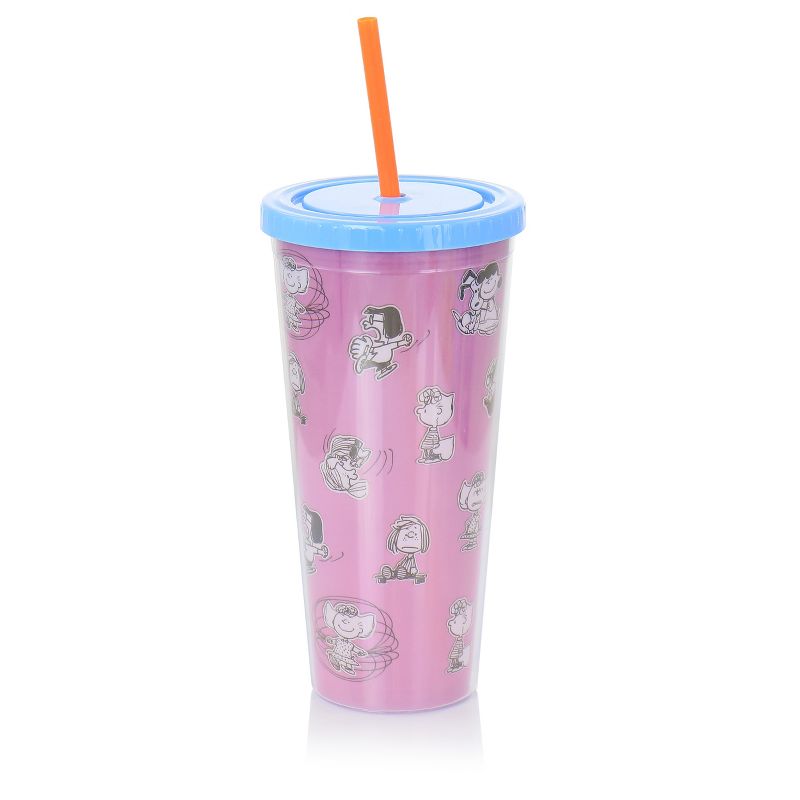 Gibson Peanuts 70th Anniversary 4 Piece Plastic 23.6oz Tumbler set with Lid and Straw in Assorted Colors, 4 of 9