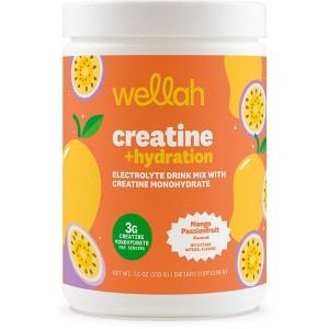 Wellah Creatine + Hydration Powder (Mango Passionfruit) 30 Servings - Electrolyte Drink Mix with 3g of Creatine Monohydrate - 1 of 4