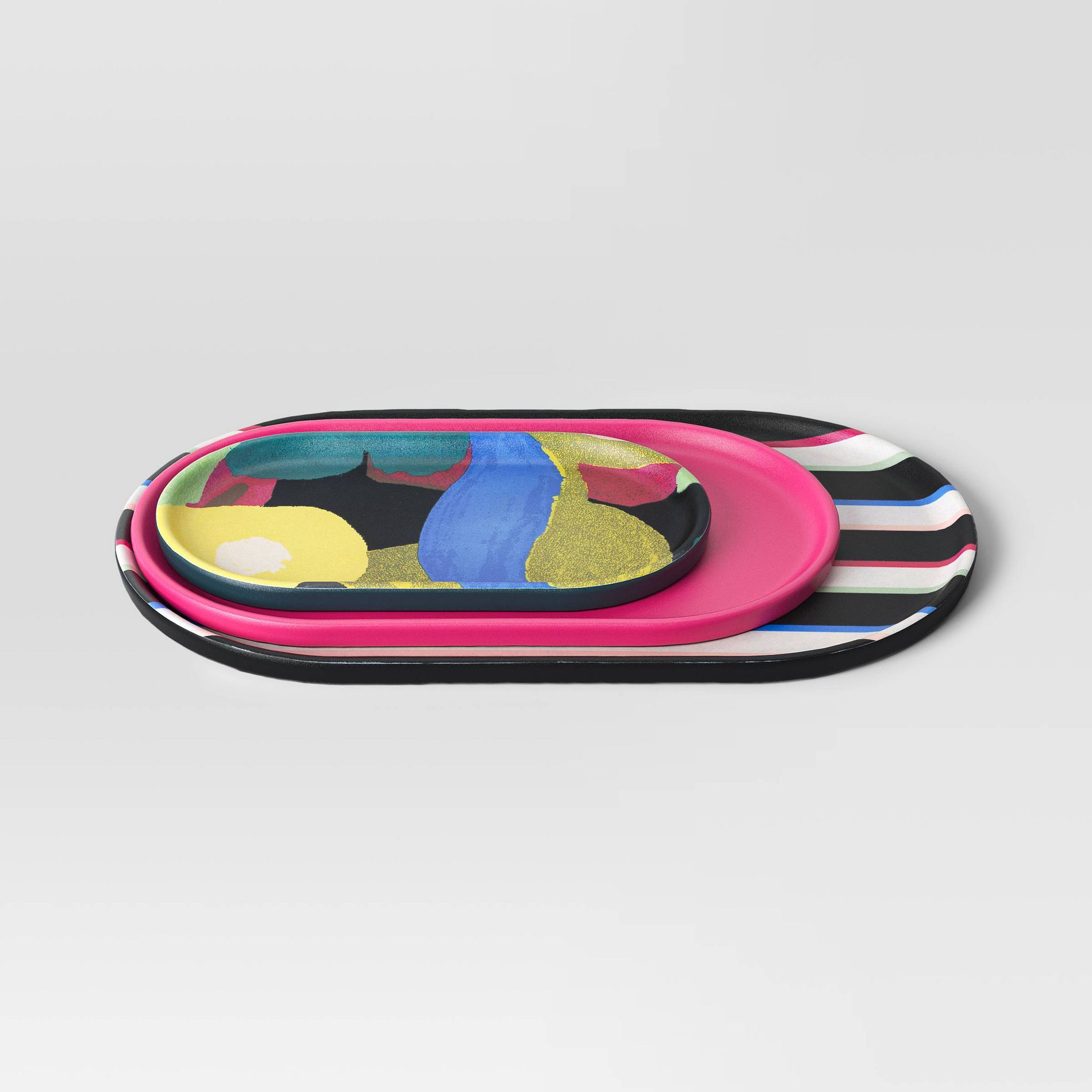 3pk Melamine Trays Black/Pink - Room Essentials™