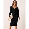 Seta T Women's Deep V Neck Wrap Batwing Sleeve Belted Bodycon Midi Sweater Dress - 2 of 4