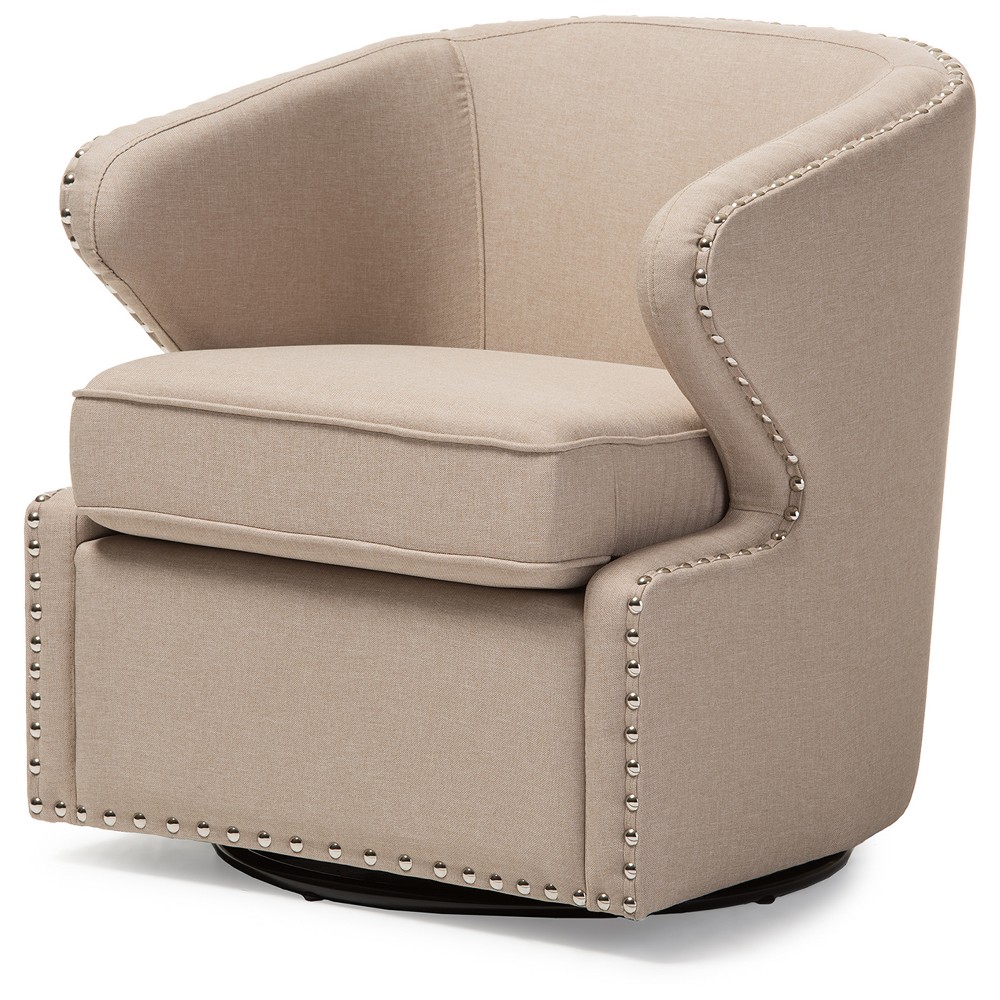 Photos - Chair Finley Mid - Century Modern Fabric Upholstered Swivel Armchair - Buff Beig