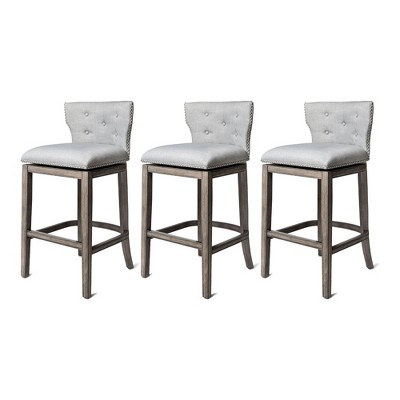 Maven Lane Hugo Low Back Kitchen Stool with Fabric Upholstered Seat, Set of 3