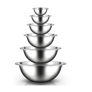 NutriChef 6 Piece Stainless Steel Home Kitchen Stackable Food Prep Serving Bowl Set for Cooking, Marinating, and Mixing (4 Pack) - 1 of 4