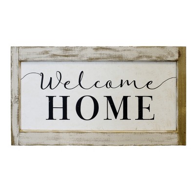 VIP Wood 35 in. White Welcome Home Script Sign