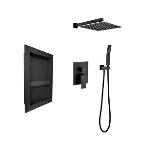 ChicFurnit Showerheads Rainfall Shower Head with Handheld Spray Combo Extention Arm High Pressure Showerheads for Bathroom, Black, 26"*17.8"*7.1" - 1 of 4