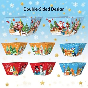 12 Pcs Christmas Paper Snack Trays, Santa Elk Snowman Pattern Disposable Food Bowls for Holiday Party Theater Popcorn Candy - 1 of 4