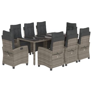 vidaXL Patio Dining Set with Cushions Outdoor Garden Furniture Poly Rattan - Gray 74.8" Table Length 8-Piece - 1 of 4