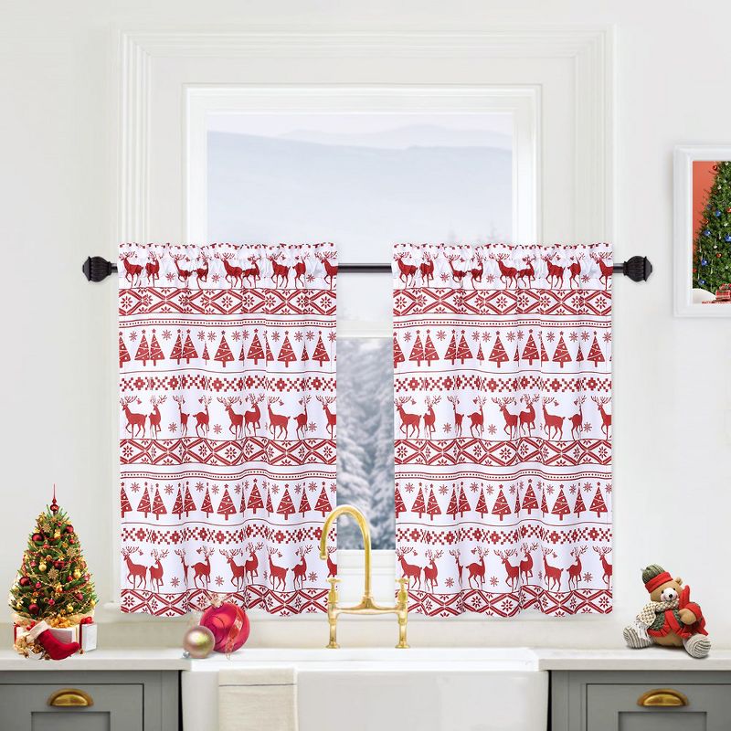 Farmhouse Christmas Tree and Deer Pattern Bathroom Kitchen Curtains, 1 of 7