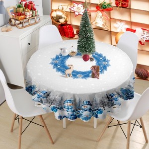 LOVEVOOK Merry Christmas Tablecloth, Snowman Tablecloth, Snowflake Table Cloths Stain Resistant Dining Table Cover for Holiday Decor - 1 of 4