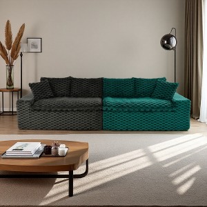 120" Color-Block Turtle Velvet Sofa with Ergonomic Backrests & High-Density Cushions - 1 of 4