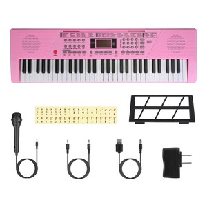 iMountek"61-Key Digital Music Keyboard for Kids with Light-Up Keys, Stand, Microphone & Learning Features"Black&Pink - 1 of 4
